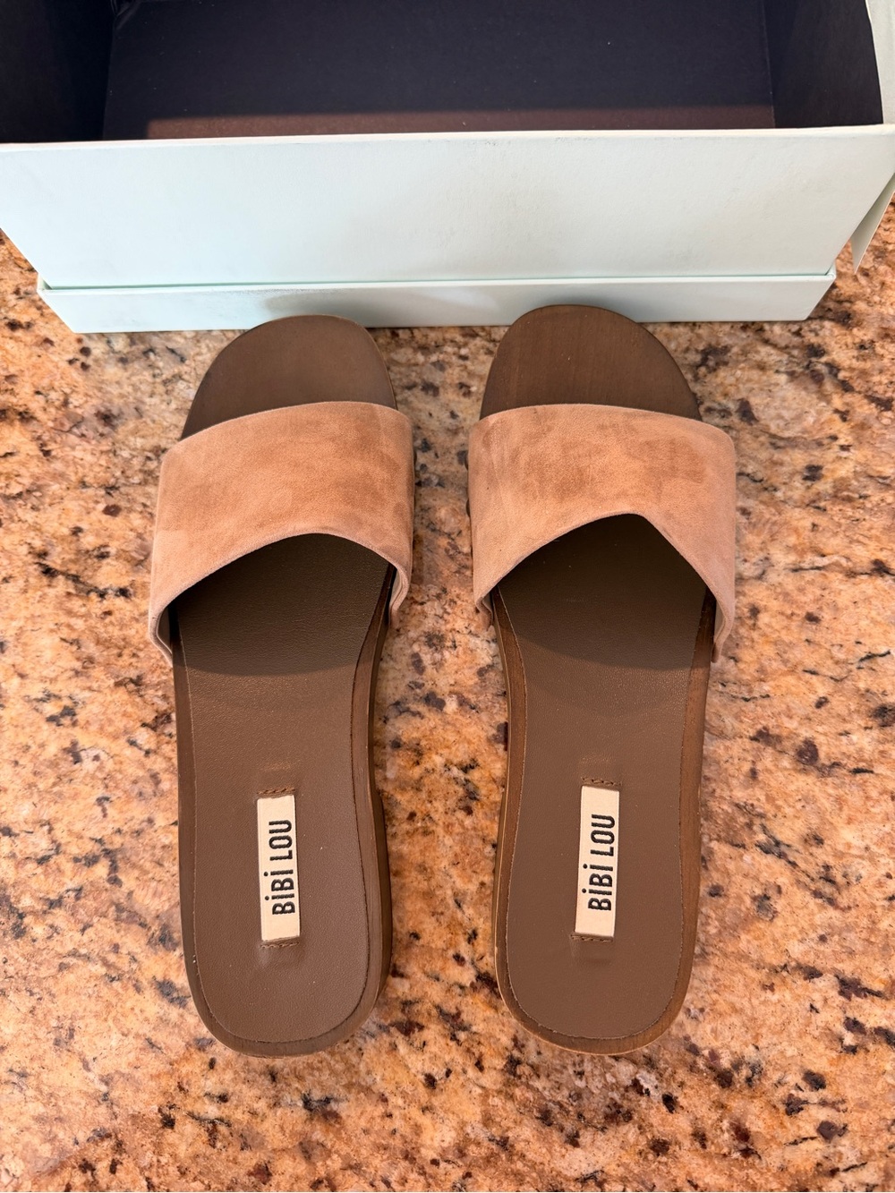 Anthropologie Tan Suede Slide Mules